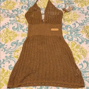 Dkny golden brown glittery dress tie at neck
